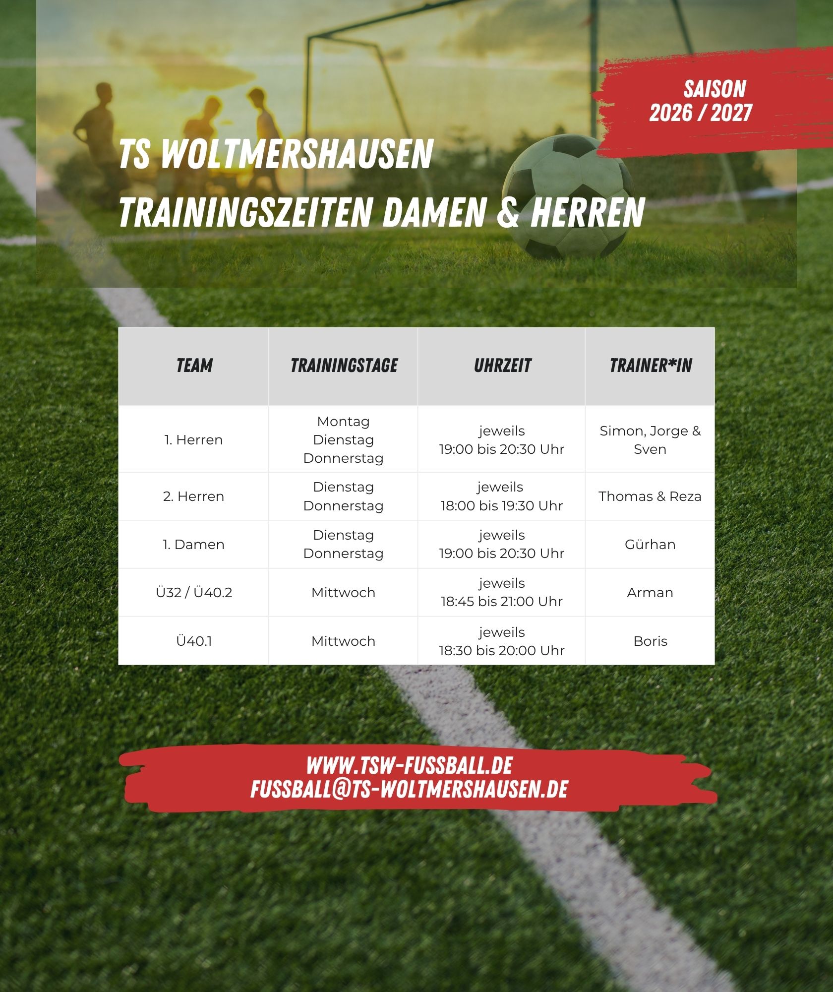 Trainingszeiten Damen & Herren